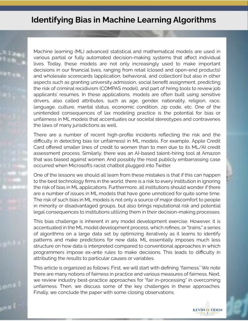 Identifying Bias in Machine Learning Algorithms