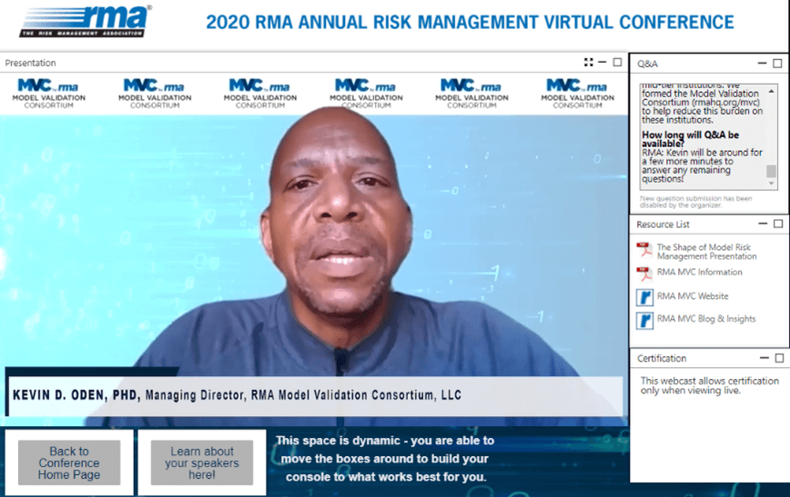 Presenting on the future of model risk management at the 2020 RMA Annual Risk Management Virtual Conference