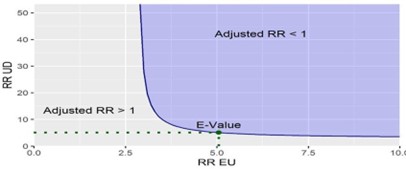 A graph showing the relationship between the adjusted rr and e-value.